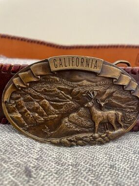 Vintage 1978 Bergamot Brass Works California Belt Buckle w/Original Leather Belt